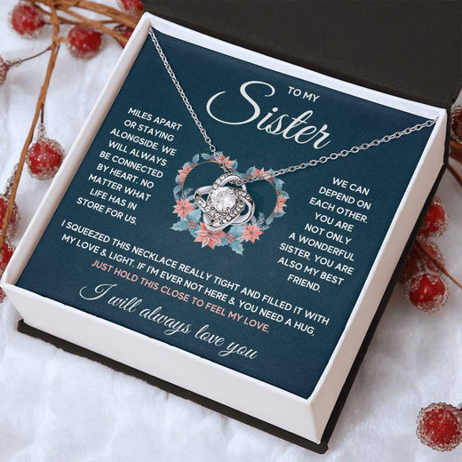 To My Sister Squeezed Love Knot Necklace Gift Set