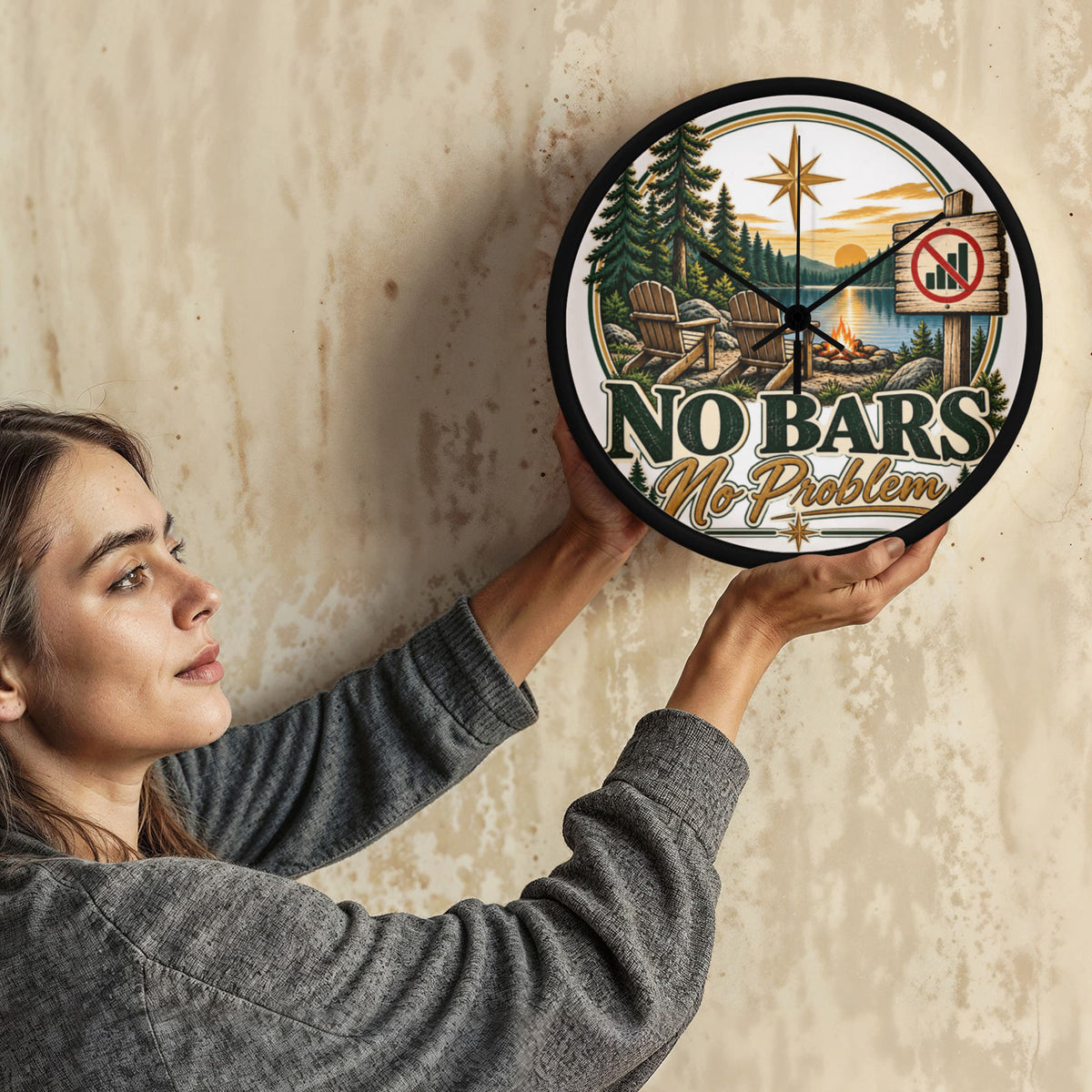 "Up North" No Bars-No Problem Wood Frame Clock