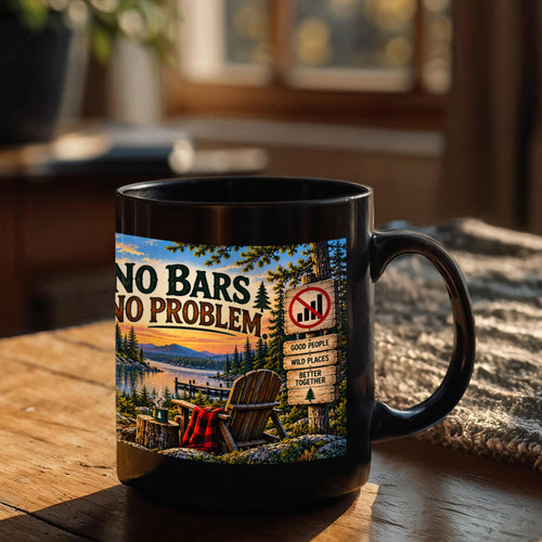 "Up North" No Bars-No Problem Black Ceramic Mug