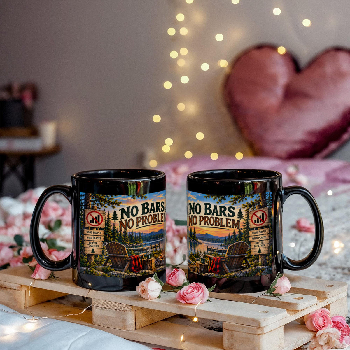 "Up North" No Bars-No Problem Black Ceramic Mug