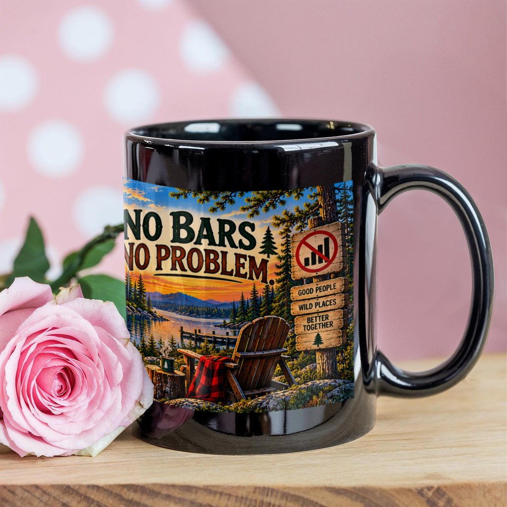 "Up North" No Bars-No Problem Black Ceramic Mug