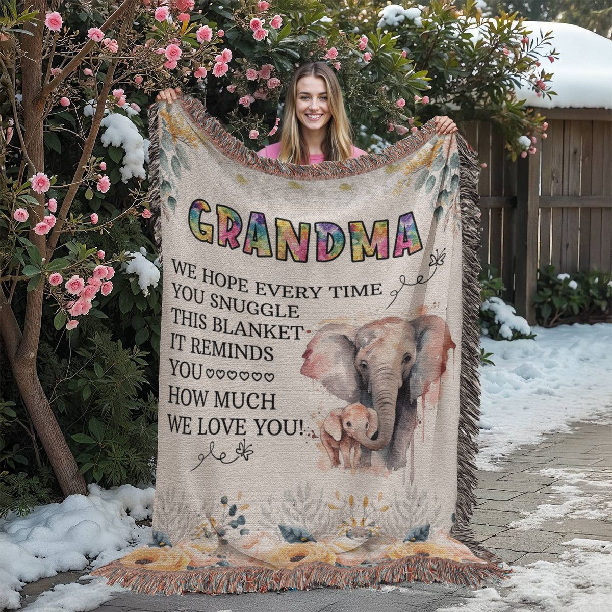 To My Grandma - Elephant Woven Blanket